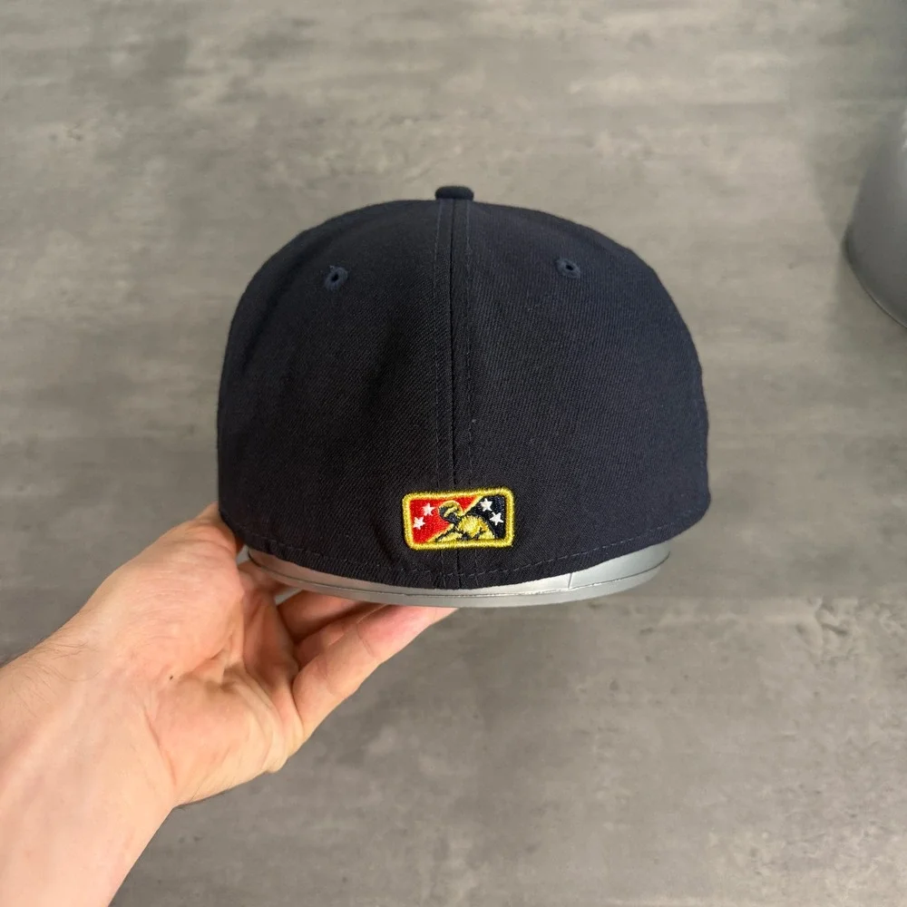 New Era Hartford Yard Goats Hat 7 1/4 Navy Red USA Flag Patch 59FIFTY MiLB